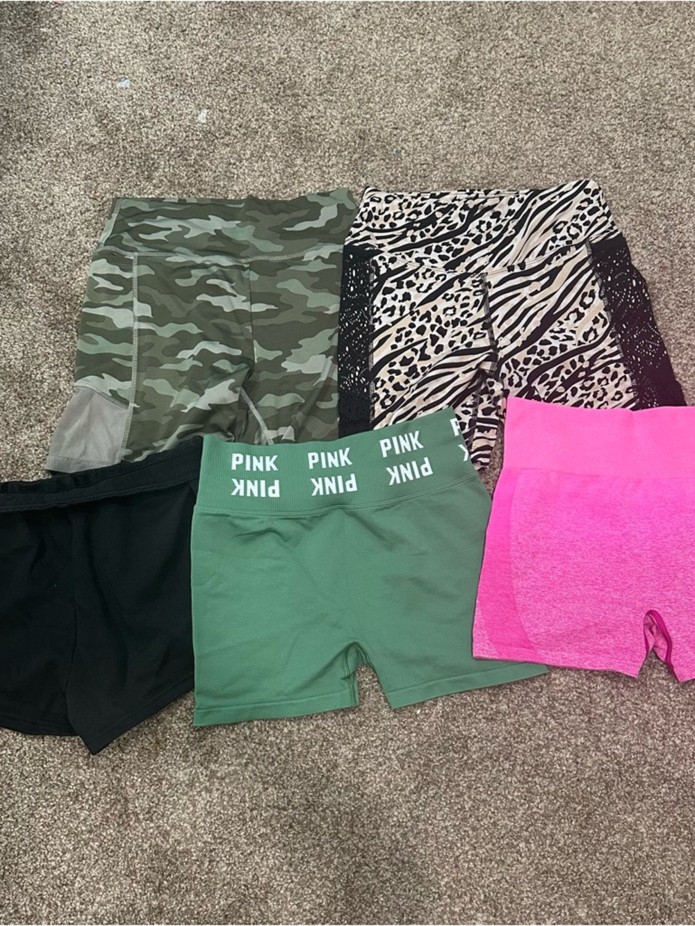 PINK Victoria's Secret Set of 5 Med Athletic/Bike Shorts Various Styles Prints